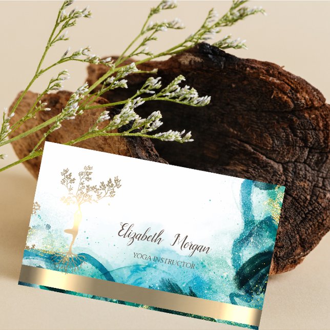 Gold Tree Women Silhouette Abstract Business Card (Creator Uploaded)