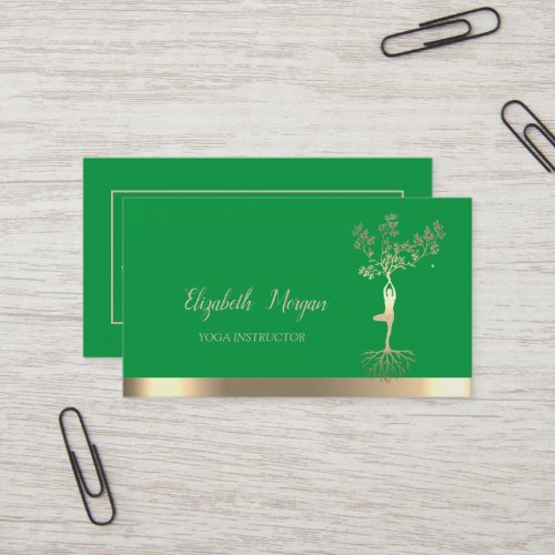 Gold Tree Women SilhouetteGreen Yoga Instructor Business Card