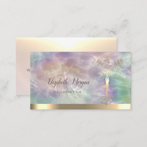 Gold Tree Women Silhouette Holographic Pearl Business Card