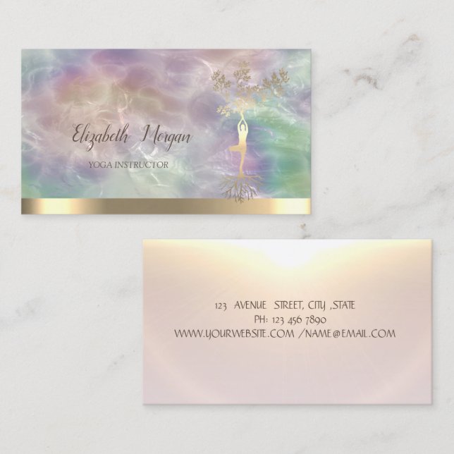 Gold Tree Women Silhouette Holographic Pearl Business Card (Front/Back)