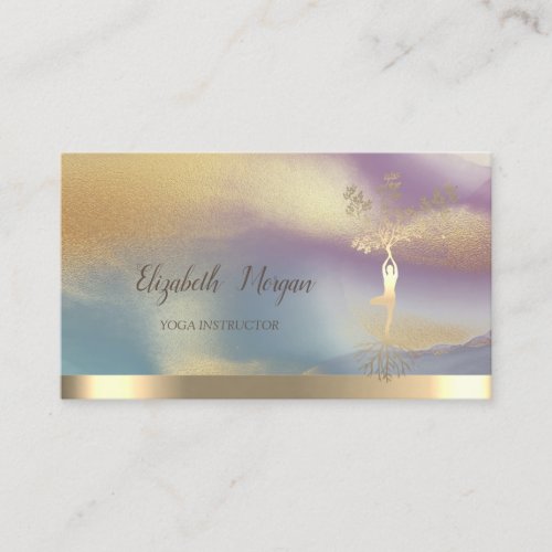 Gold Tree Women Silhouette Yoga Colorful Business Card