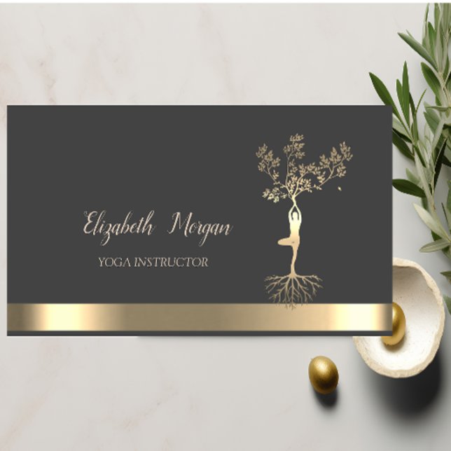 Gold Tree Women Silhouette, Yoga Instructor Business Card (Creator Uploaded)