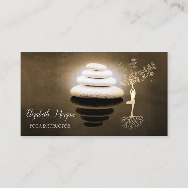 Gold Tree Women Silhouette,Zen Stones Business Card (Front)