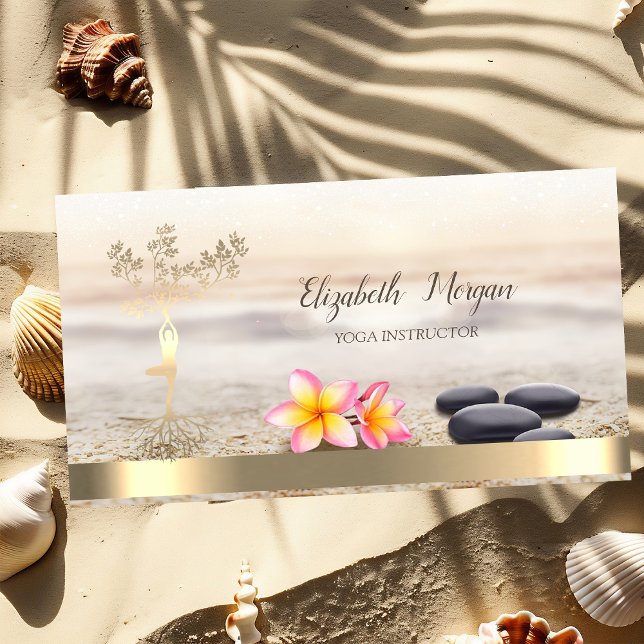 Gold Tree Women Silhouette,Zen Stones,Flowers Business Card (Creator Uploaded)