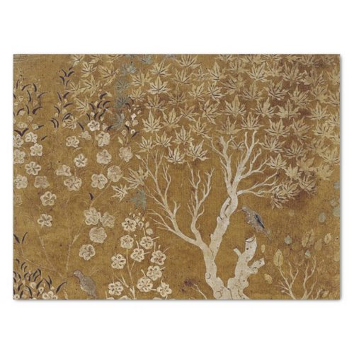 Gold Trees and Birds Vintage Scene Decoupage       Tissue Paper