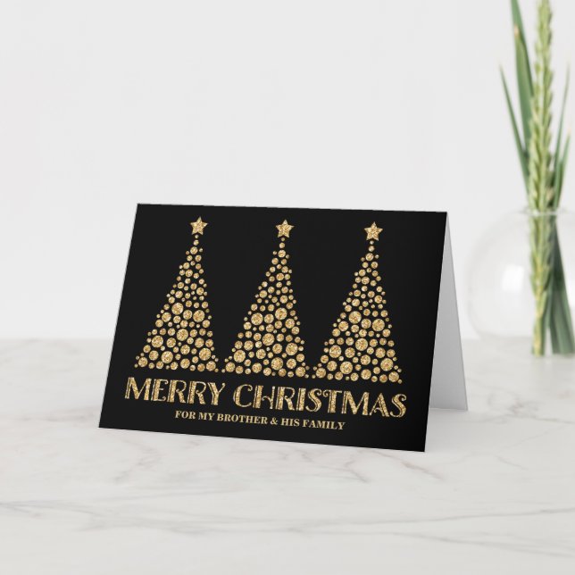 Gold Trees Brother & Family Merry Christmas Card (Front)