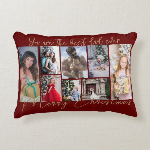 Gold Trendy Family Merry Christmas Photo Collage Accent Pillow