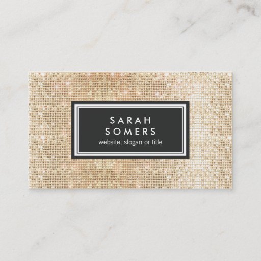 Customizable Gold Sparkly FAUX Sequin Beauty Salon Black Emblem Business Card Templates
