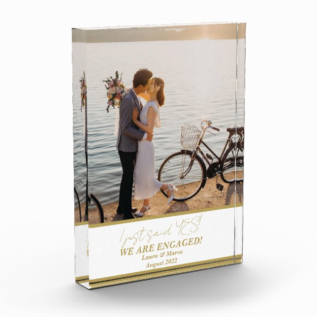 Gold Trendy Modern Engagement Couple Photo Block (Left)