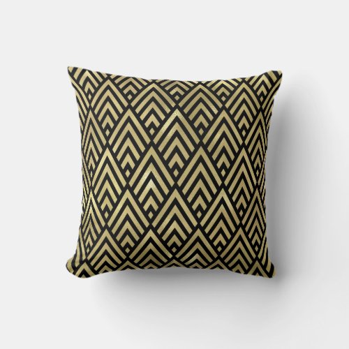 Gold Triangles Black Art Deco Geometry Diamons Throw Pillow