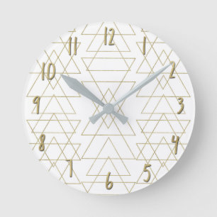 Gold Triangles Chic White Modern Glamor Round Clock
