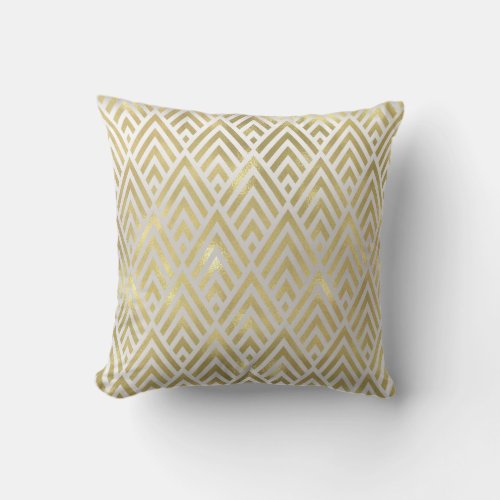 Gold Triangles Gray Art Deco Geometry Triangles Throw Pillow