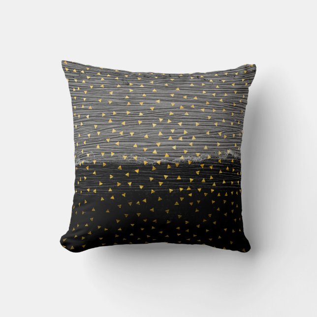 Gold Triangles on Black and Gray Throw Pillow (Front)