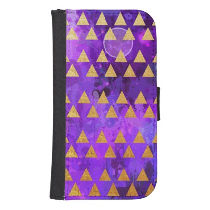 Gold triangles,ultra violet,purple,pink,modern,fun galaxy s4 wallet case
