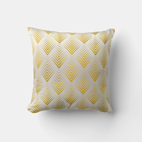 Gold Triangles White Gray Art Deco Geometry Arrows Throw Pillow