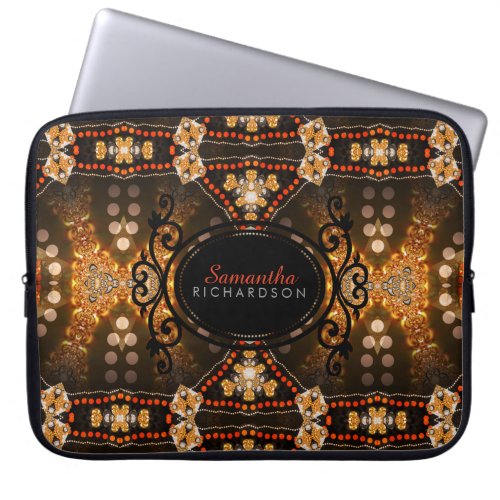 Gold Tribal Batik Custom Name Laptop Sleeve