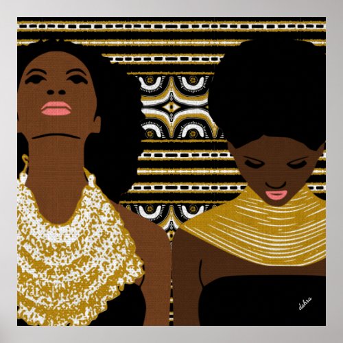 gold Tribal Necklace  Natural Hair  Black Woman Poster