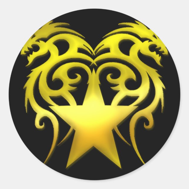 GOLD TRIBAL STAR DRAGONS CLASSIC ROUND STICKER (Front)