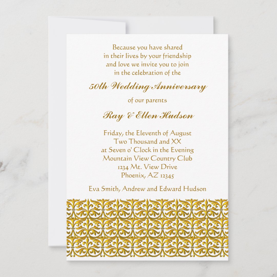 Gold Trim 50th Wedding Anniversary Invitations | Zazzle