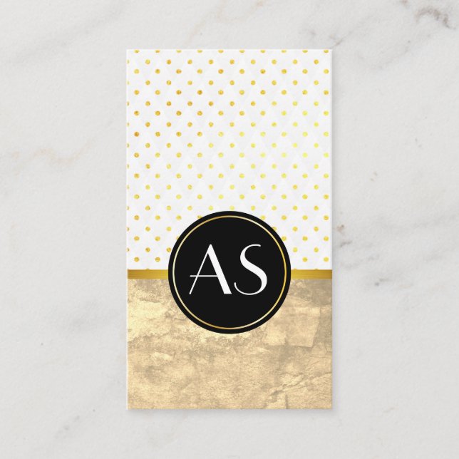 Gold Trim and Polka Dots / Classic Monogram Business Card (Front)
