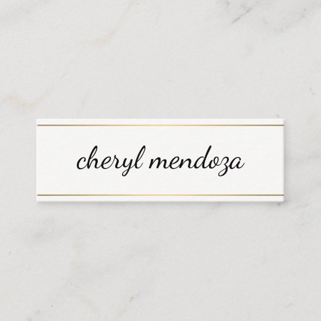 Gold Trim Cursive Text Mini Business Card (Front)