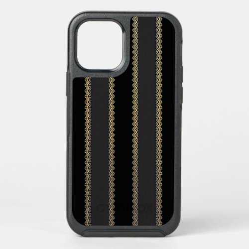 Gold trim on black and gray stripes OtterBox symmetry iPhone 12 case