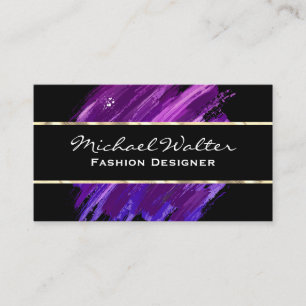 Gold Trim Purple Brush Stroke Business Card