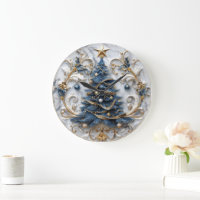 Gold Trimmed Christmas Tree Beauty Large Clock