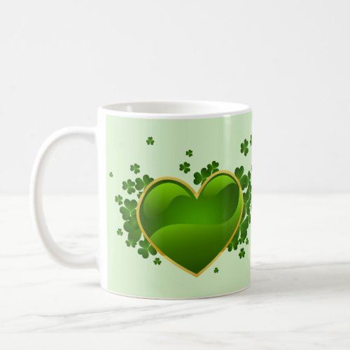 Gold_Trimmed Green Heart with Shamrocks Coffee Mug