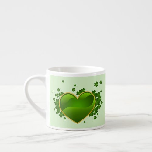 Gold_Trimmed Green Heart with Shamrocks Espresso Cup