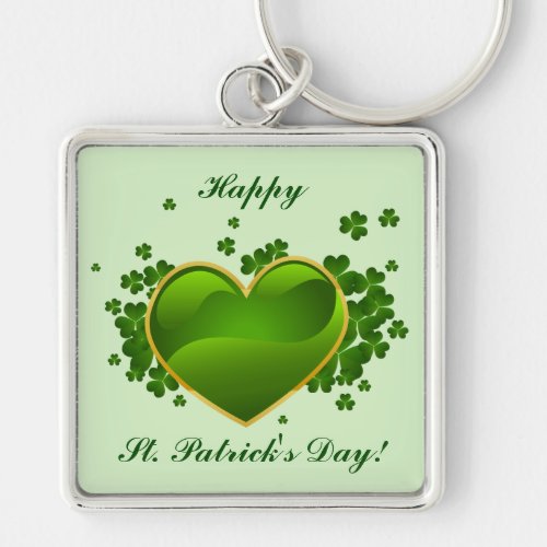 Gold_Trimmed Green Heart with Shamrocks Keychain