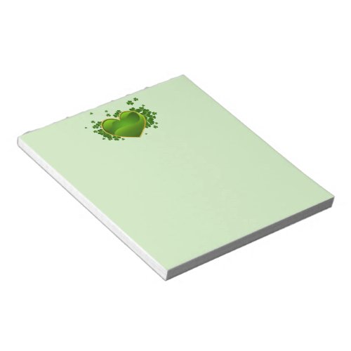 Gold_Trimmed Green Heart with Shamrocks Notepad