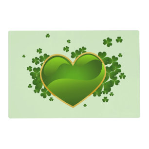 Gold-Trimmed Green Heart with Shamrocks Placemat