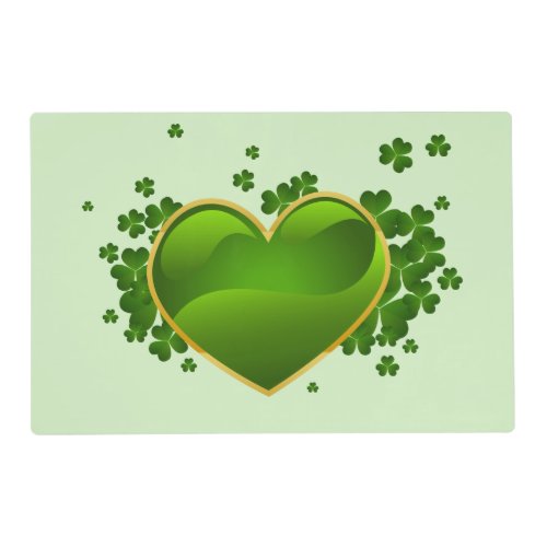 Gold_Trimmed Green Heart with Shamrocks Placemat