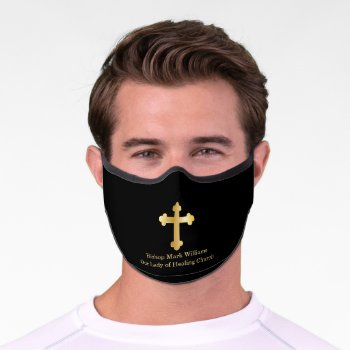 Gold Trinity Cross Pastor | Priest | Reverend Name Premium Face Mask by hhbusiness at Zazzle
