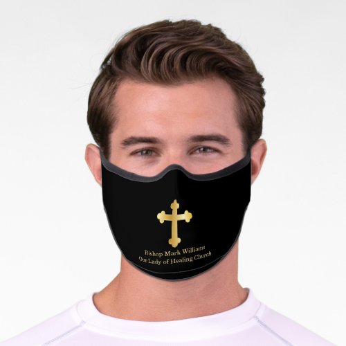 Gold Trinity Cross Pastor  Priest  Reverend Name Premium Face Mask