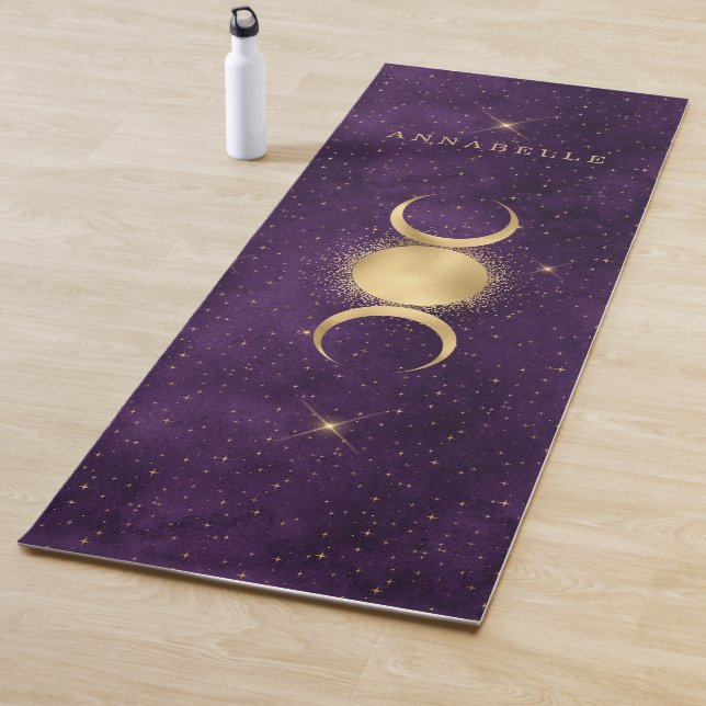 Gold Triple Moon Purple Celestial  Personalized  Yoga Mat (In Situ)