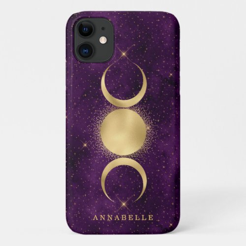 Gold Triple Moon Purple Starry Sky Personalized iPhone 11 Case