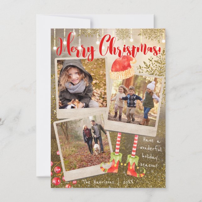 Gold Triple Photo Collage Christmas Holiday (Front)