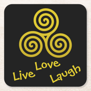 gold Triple spiral Live Love Laugh Square Paper Coaster