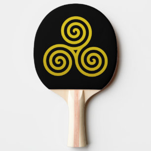 Gold Triple spiral on black Ping-Pong Paddle