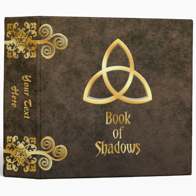Gold Triquetra Celtic Knot Shadow Book 3 Ring Binder (Front/Spine)
