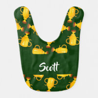 Gold trophy green pattern baby bib