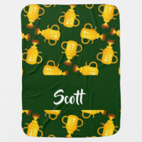 Gold trophy green pattern baby blanket