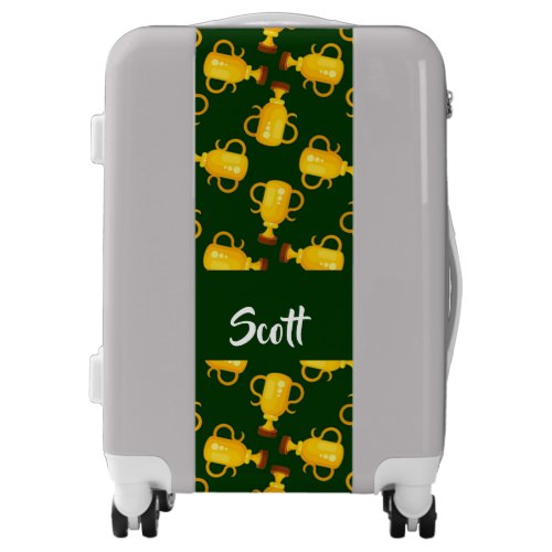 Gold trophy green pattern luggage
