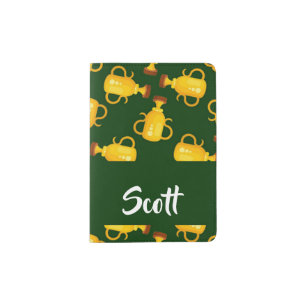 Gold trophy green pattern passport holder