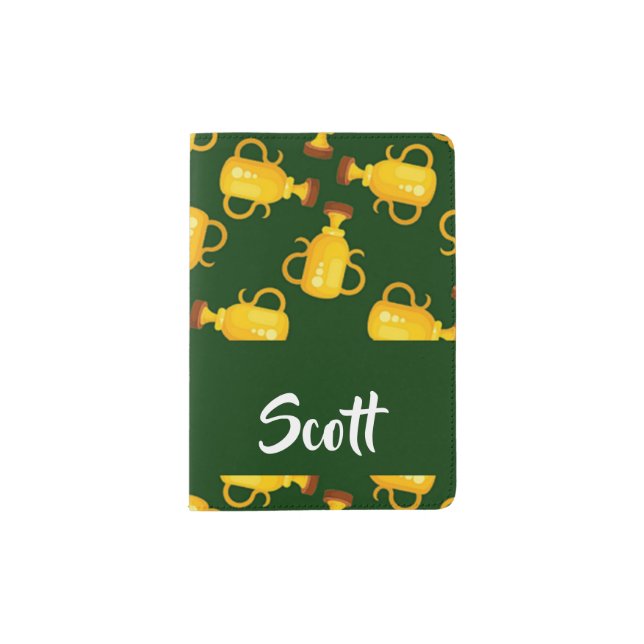 Gold trophy green pattern passport holder (Front)
