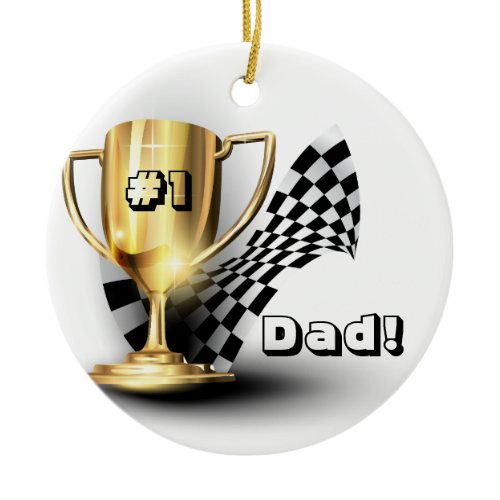 Gold Trophy NUmber One Dad Father's Day Ceramic Ornament
