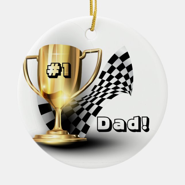 Gold Trophy NUmber One Dad Father's Day Ceramic Ornament (Front)