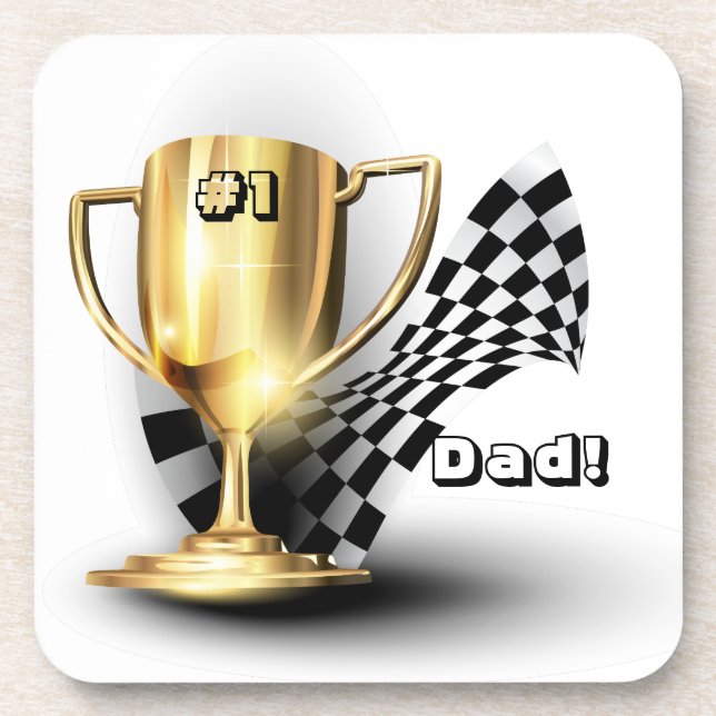 Gold Trophy NUmber One Dad Father's Day Drink Coaster (Front)